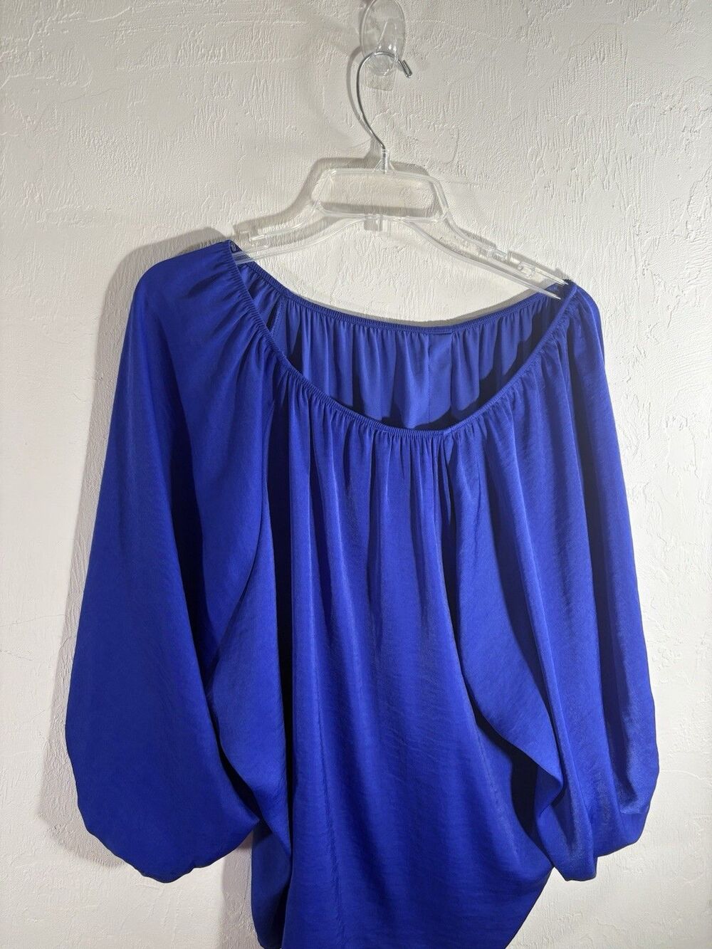 Jennifer Lopez Cobalt Blue Balloon Sleeve Wedge Flowy Silky Feel Blouse Woman XL